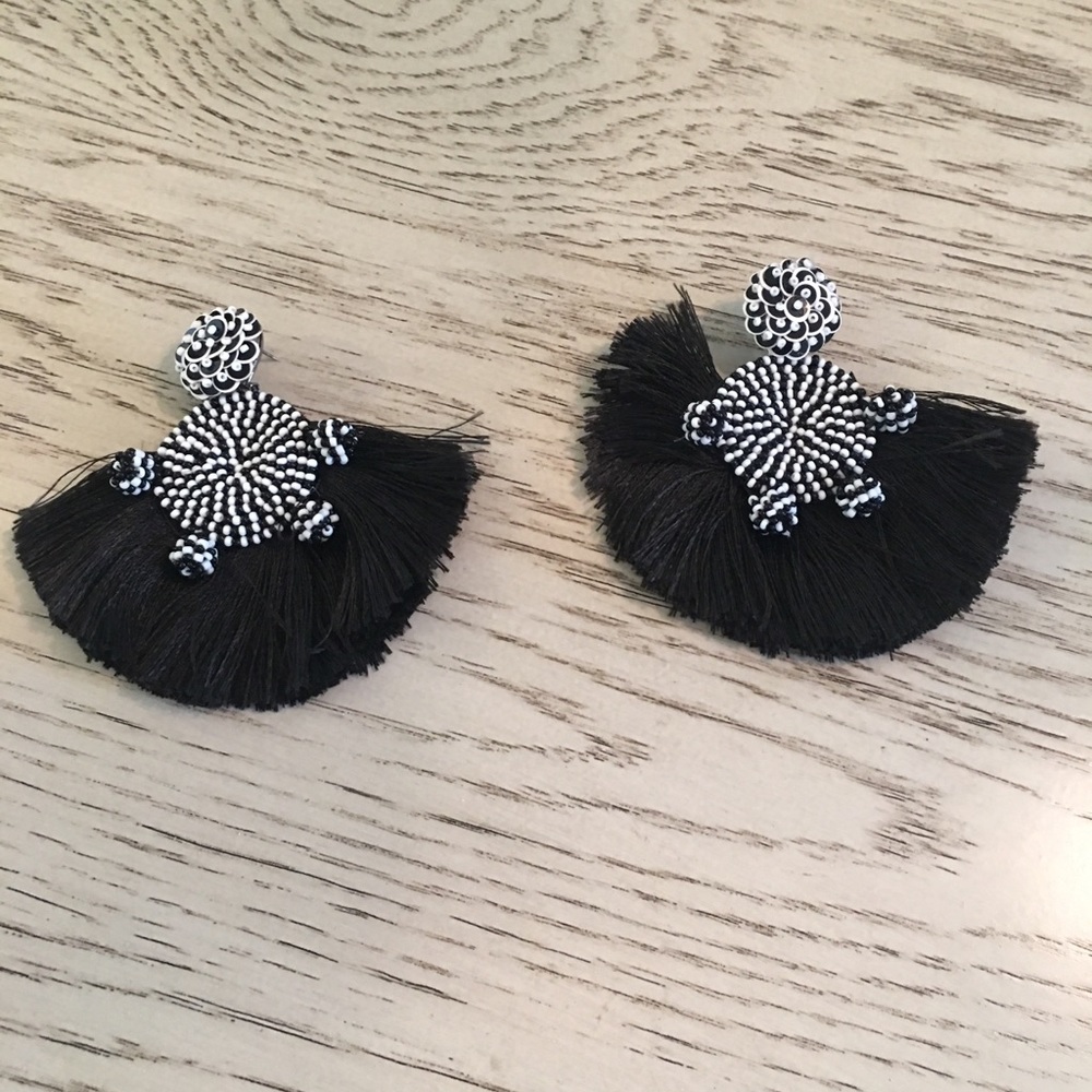 Black and white beaded and tassel Zara earrings